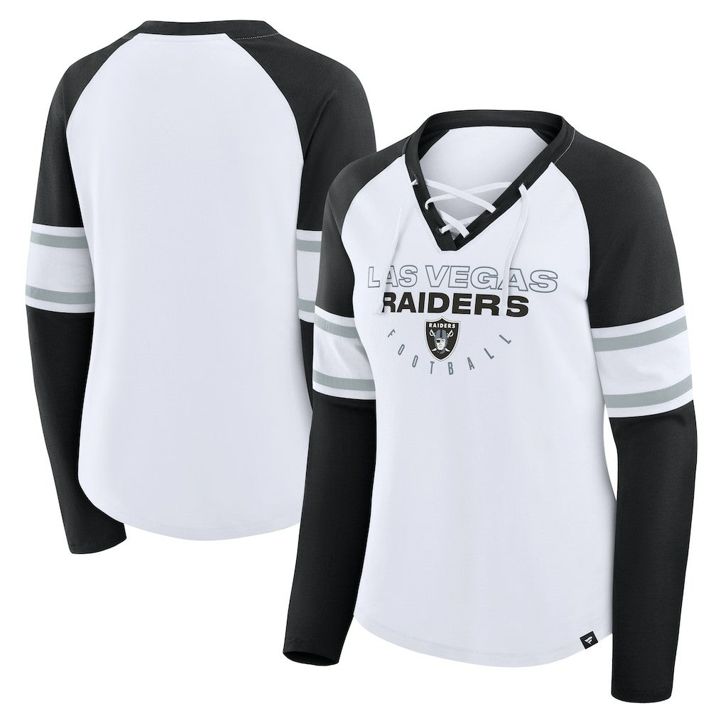 Las Vegas Raiders Women's Redzone Blitz Package Raglan Lace-Up V-Neck Long Sleeve T-Shirt - White/Black sale
