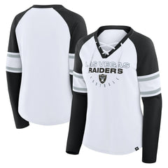 Las Vegas Raiders Women's Redzone Blitz Package Raglan Lace-Up V-Neck Long Sleeve T-Shirt - White/Black sale