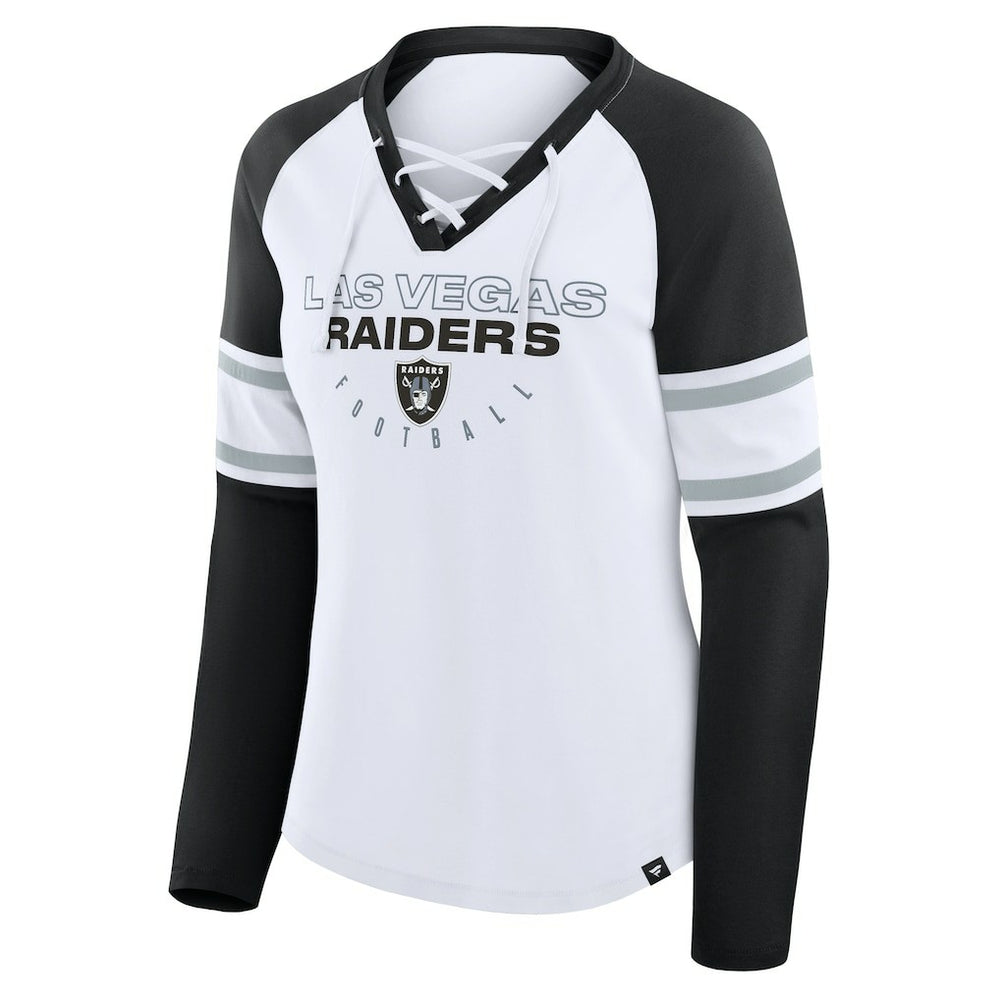 Las Vegas Raiders Women's Redzone Blitz Package Raglan Lace-Up V-Neck Long Sleeve T-Shirt - White/Black sale