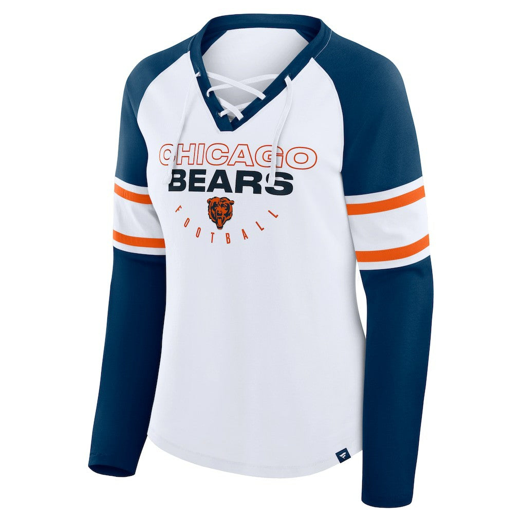 Chicago Bears Women's Redzone Blitz Package Raglan Lace-Up V-Neck Long Sleeve T-Shirt - White/Navy discount