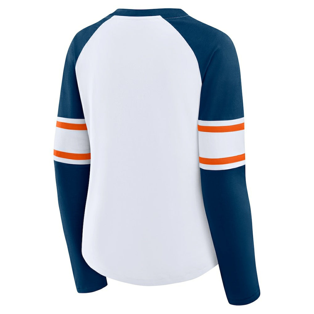 Chicago Bears Women's Redzone Blitz Package Raglan Lace-Up V-Neck Long Sleeve T-Shirt - White/Navy discount