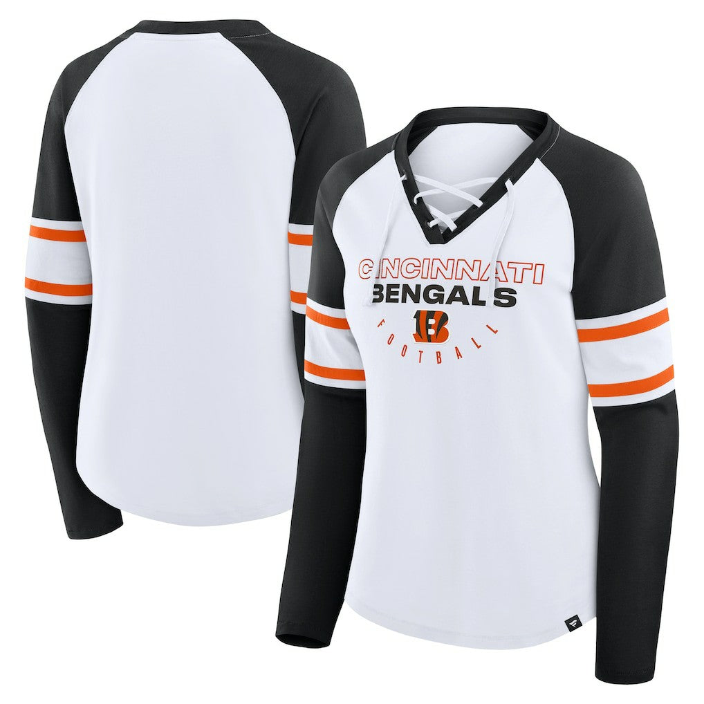 Cincinnati Bengals Women's Redzone Blitz Package Raglan Lace-Up V-Neck Long Sleeve T-Shirt - White/Black online