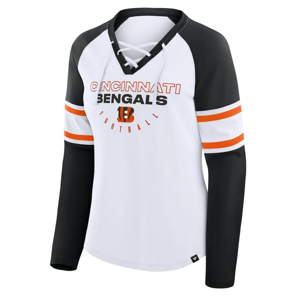 Cincinnati Bengals Women's Redzone Blitz Package Raglan Lace-Up V-Neck Long Sleeve T-Shirt - White/Black online