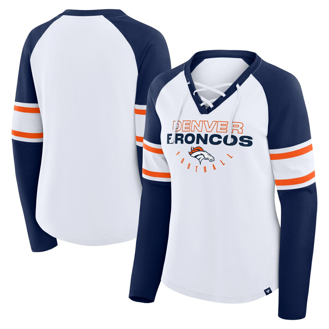 Denver Broncos Women's Redzone Blitz Package Raglan Lace-Up V-Neck Long Sleeve T-Shirt - White/Navy sale