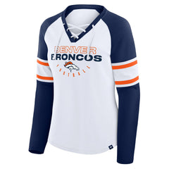 Denver Broncos Women's Redzone Blitz Package Raglan Lace-Up V-Neck Long Sleeve T-Shirt - White/Navy sale