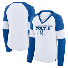 Indianapolis Colts Women's Redzone Blitz Package Raglan Lace-Up V-Neck Long Sleeve T-Shirt - White/Royal sale