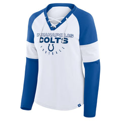 Indianapolis Colts Women's Redzone Blitz Package Raglan Lace-Up V-Neck Long Sleeve T-Shirt - White/Royal sale