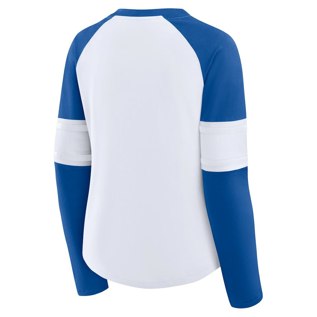 Indianapolis Colts Women's Redzone Blitz Package Raglan Lace-Up V-Neck Long Sleeve T-Shirt - White/Royal sale