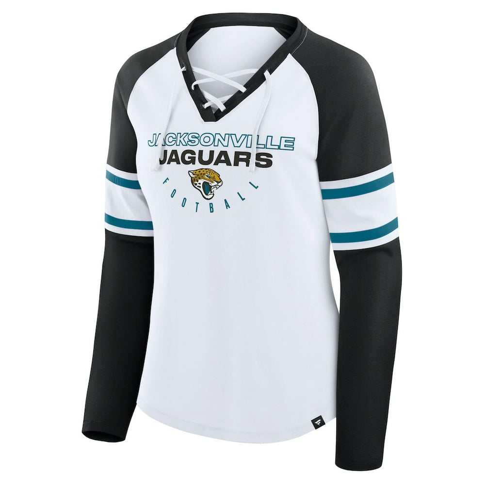Jacksonville Jaguars Women's Redzone Blitz Package Raglan Lace-Up V-Neck Long Sleeve T-Shirt - White/Black for sale