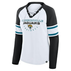 Jacksonville Jaguars Women's Redzone Blitz Package Raglan Lace-Up V-Neck Long Sleeve T-Shirt - White/Black for sale
