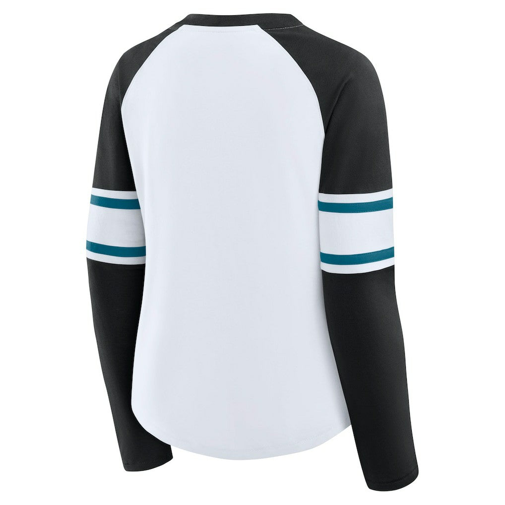 Jacksonville Jaguars Women's Redzone Blitz Package Raglan Lace-Up V-Neck Long Sleeve T-Shirt - White/Black for sale
