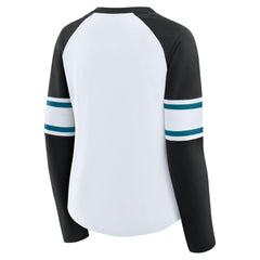 Jacksonville Jaguars Women's Redzone Blitz Package Raglan Lace-Up V-Neck Long Sleeve T-Shirt - White/Black for sale