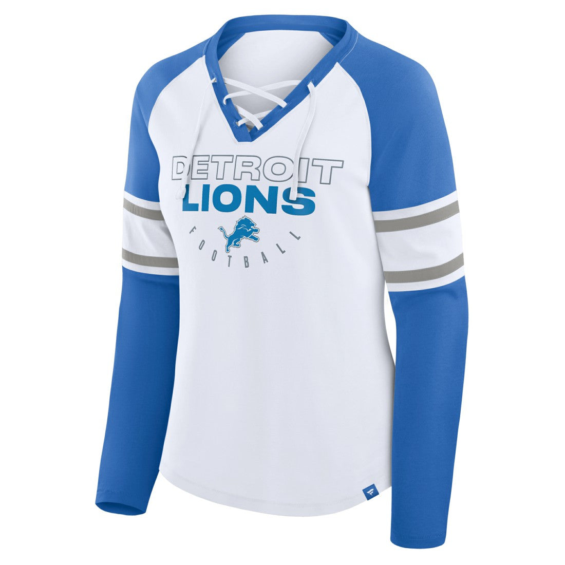 Detroit Lions Women's Redzone Blitz Package Raglan Lace-Up V-Neck Long Sleeve T-Shirt - White/Blue cheap