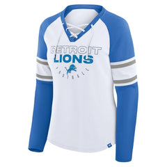 Detroit Lions Women's Redzone Blitz Package Raglan Lace-Up V-Neck Long Sleeve T-Shirt - White/Blue cheap