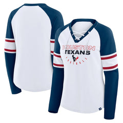 Houston Texans Women's Redzone Blitz Package Raglan Lace-Up V-Neck Long Sleeve T-Shirt - White/Navy online
