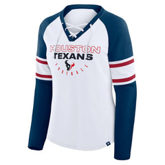 Houston Texans Women's Redzone Blitz Package Raglan Lace-Up V-Neck Long Sleeve T-Shirt - White/Navy online