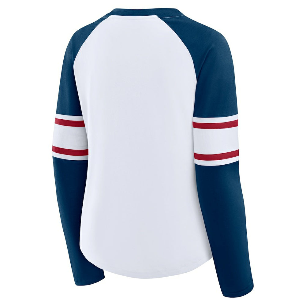 Houston Texans Women's Redzone Blitz Package Raglan Lace-Up V-Neck Long Sleeve T-Shirt - White/Navy online