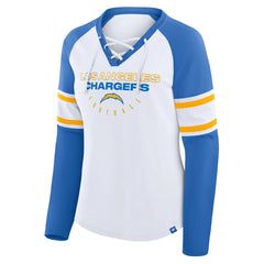 Los Angeles Chargers Women's Redzone Blitz Package Raglan Lace-Up V-Neck Long Sleeve T-Shirt - White/Powder Blue online