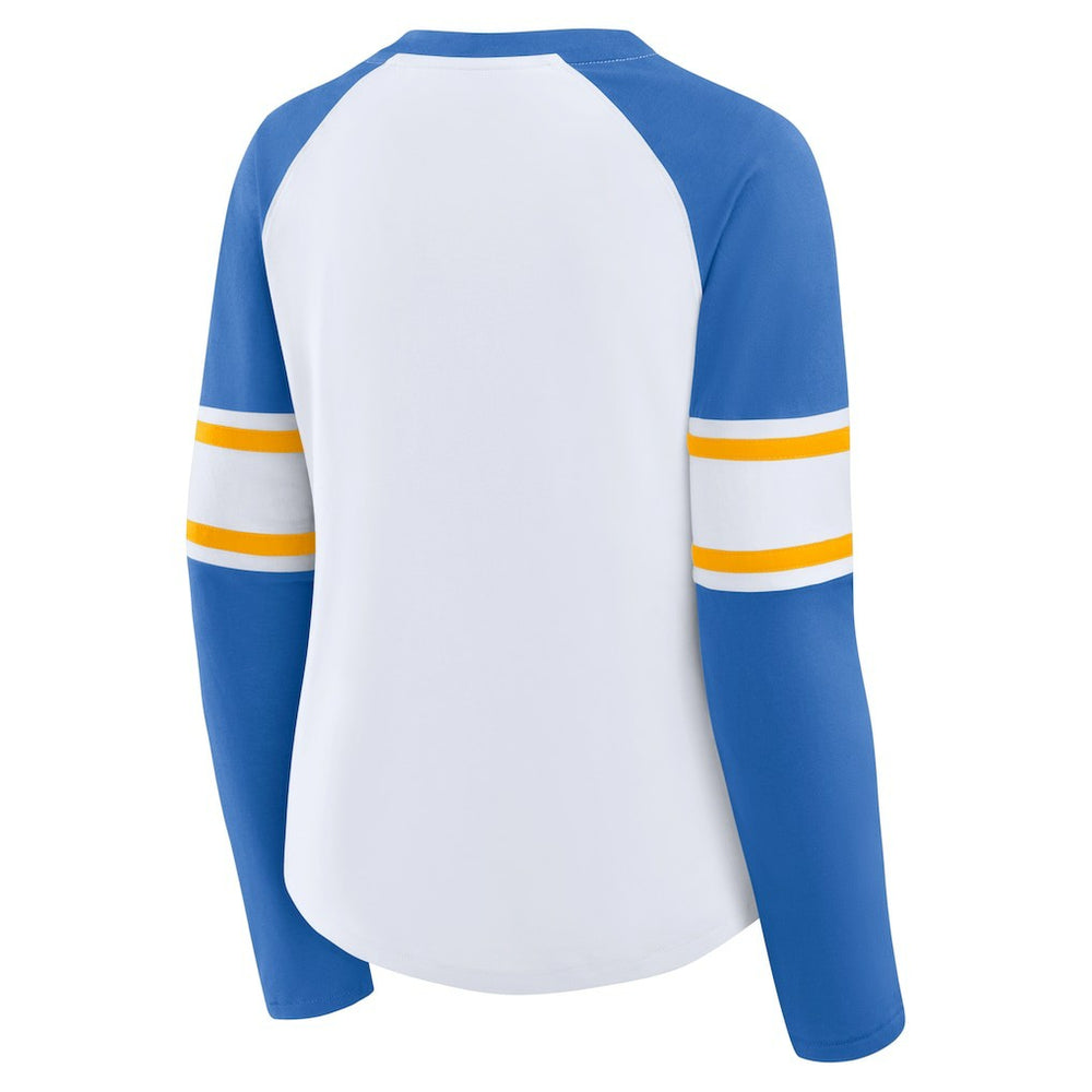 Los Angeles Chargers Women's Redzone Blitz Package Raglan Lace-Up V-Neck Long Sleeve T-Shirt - White/Powder Blue online