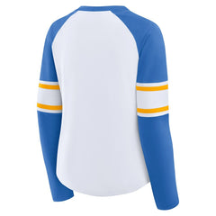 Los Angeles Chargers Women's Redzone Blitz Package Raglan Lace-Up V-Neck Long Sleeve T-Shirt - White/Powder Blue online