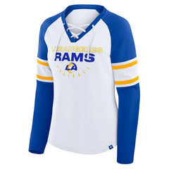 Los Angeles Rams Women's Redzone Blitz Package Raglan Lace-Up V-Neck Long Sleeve T-Shirt - White/Royal outlet