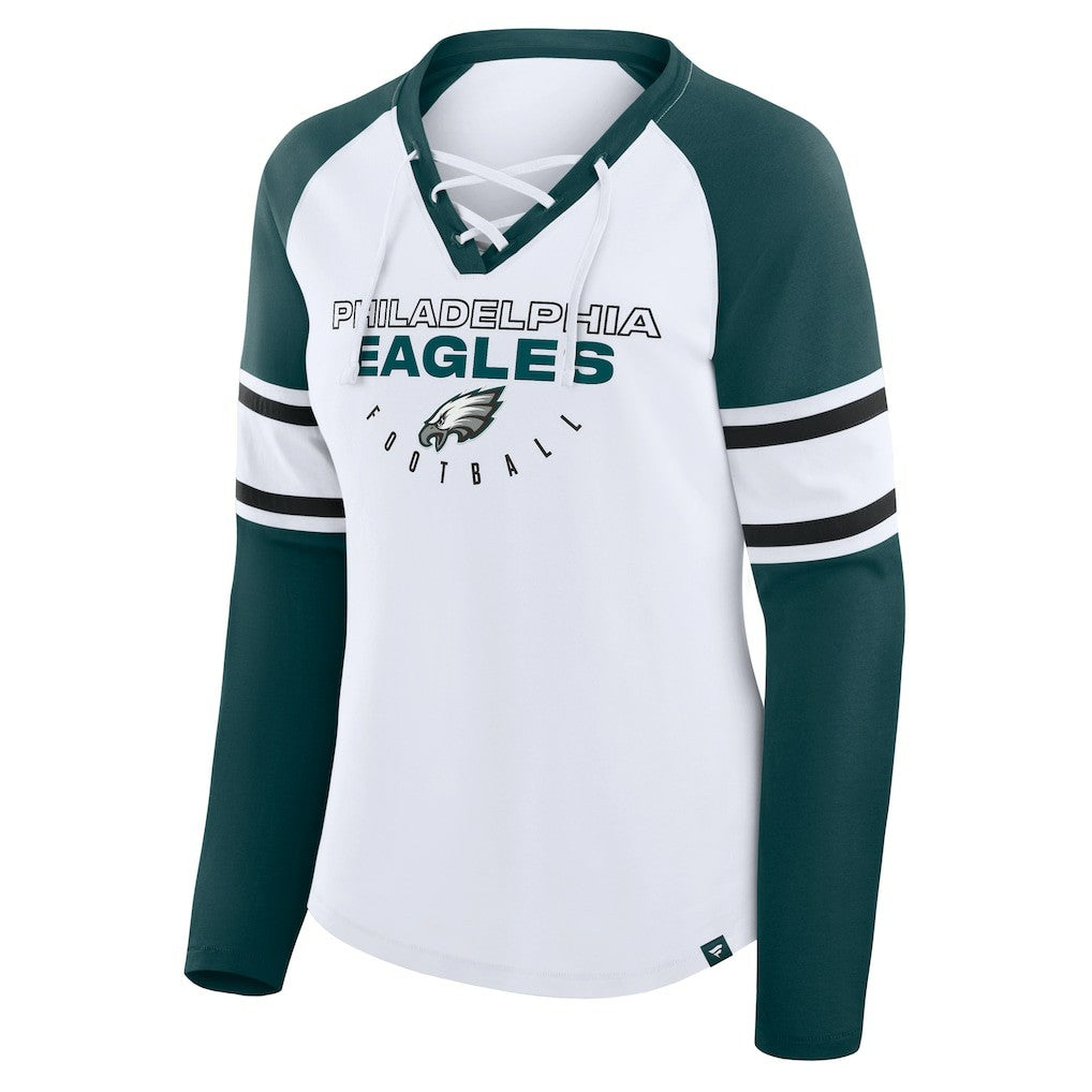 Philadelphia Eagles Women's Redzone Blitz Package Raglan Lace-Up V-Neck Long Sleeve T-Shirt - White/Green online