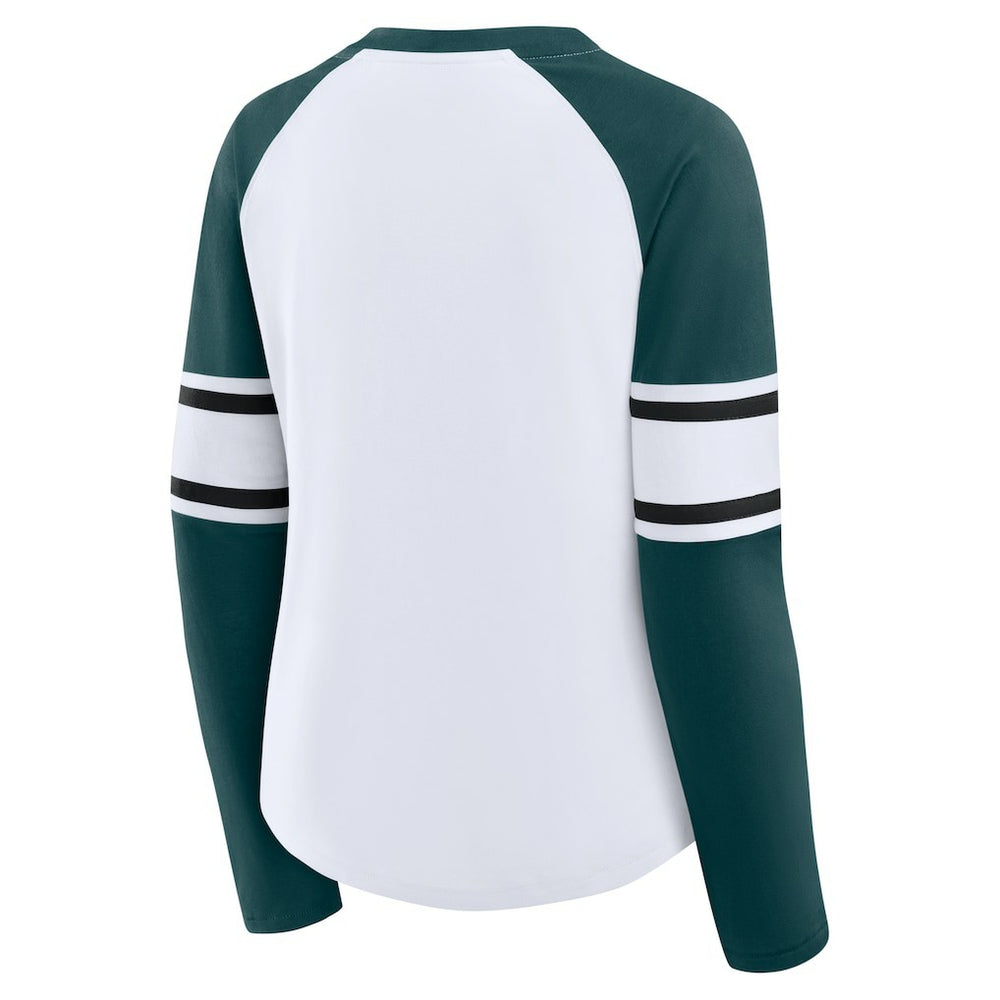 Philadelphia Eagles Women's Redzone Blitz Package Raglan Lace-Up V-Neck Long Sleeve T-Shirt - White/Green online