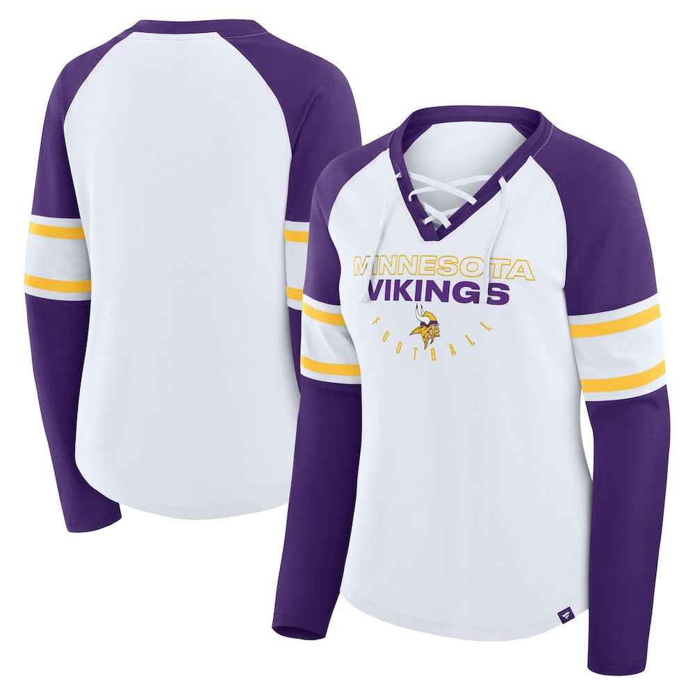 Minnesota Vikings Women's Redzone Blitz Package Raglan Lace-Up V-Neck Long Sleeve T-Shirt - White/Purple online