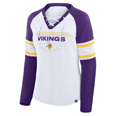 Minnesota Vikings Women's Redzone Blitz Package Raglan Lace-Up V-Neck Long Sleeve T-Shirt - White/Purple online