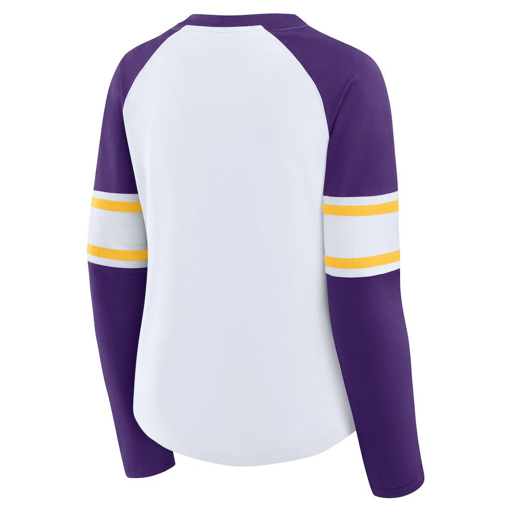 Minnesota Vikings Women's Redzone Blitz Package Raglan Lace-Up V-Neck Long Sleeve T-Shirt - White/Purple online