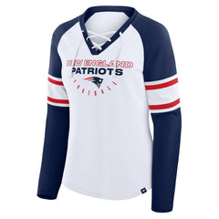 New England Patriots Women's Redzone Blitz Package Raglan Lace-Up V-Neck Long Sleeve T-Shirt - White/Navy for sale
