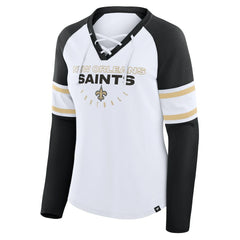 New Orleans Saints Women's Redzone Blitz Package Raglan Lace-Up V-Neck Long Sleeve T-Shirt - White/Black discount