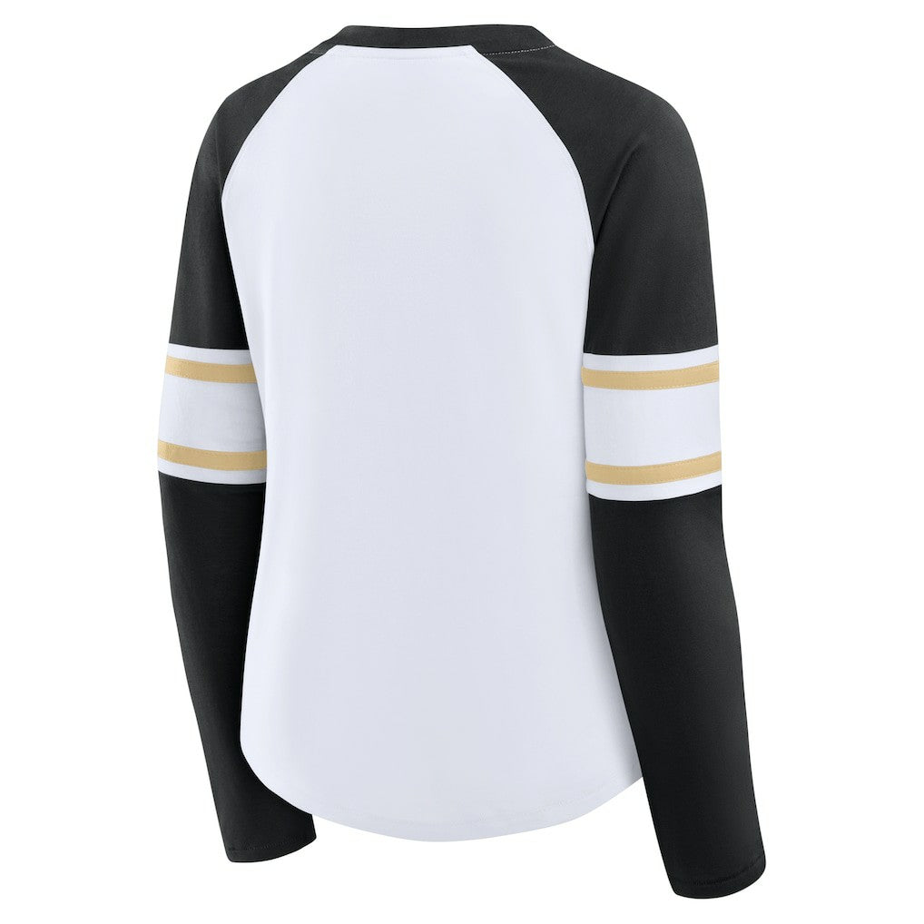 New Orleans Saints Women's Redzone Blitz Package Raglan Lace-Up V-Neck Long Sleeve T-Shirt - White/Black discount