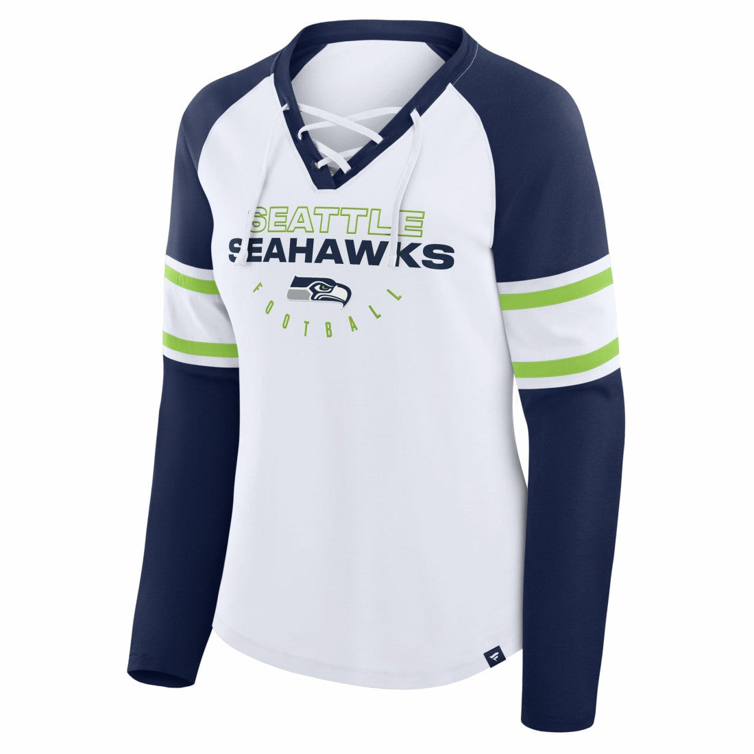 Seattle Seahawks Women's Redzone Blitz Package Raglan Lace-Up V-Neck Long Sleeve T-Shirt - White/College Navy outlet