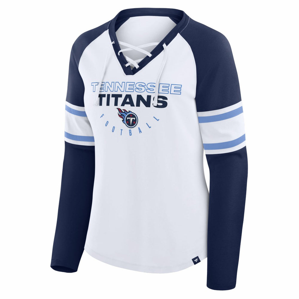 Tennessee Titans Women's Redzone Blitz Package Raglan Lace-Up V-Neck Long Sleeve T-Shirt - White/Navy on sale