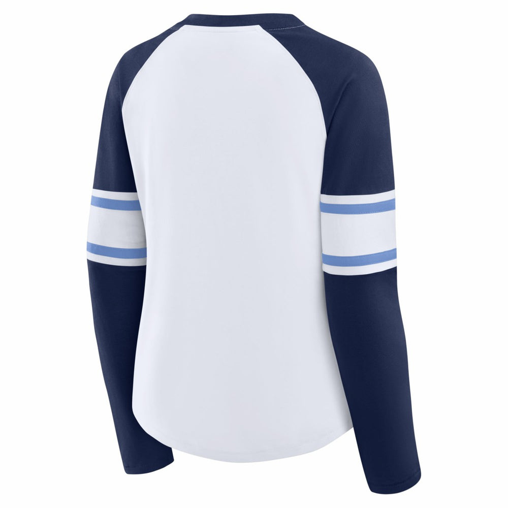 Tennessee Titans Women's Redzone Blitz Package Raglan Lace-Up V-Neck Long Sleeve T-Shirt - White/Navy on sale