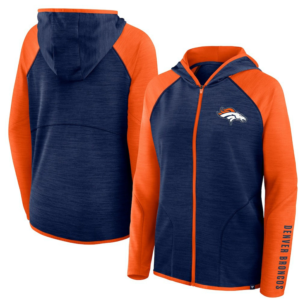 Denver Broncos Women's Redzone End Around Pass Raglan Full-Zip Hoodie - Navy/Orange discount