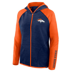 Denver Broncos Women's Redzone End Around Pass Raglan Full-Zip Hoodie - Navy/Orange discount