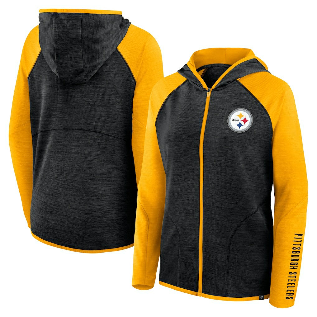 Pittsburgh Steelers Women's Redzone End Around Pass Raglan Full-Zip Hoodie - Black/Gold cheap
