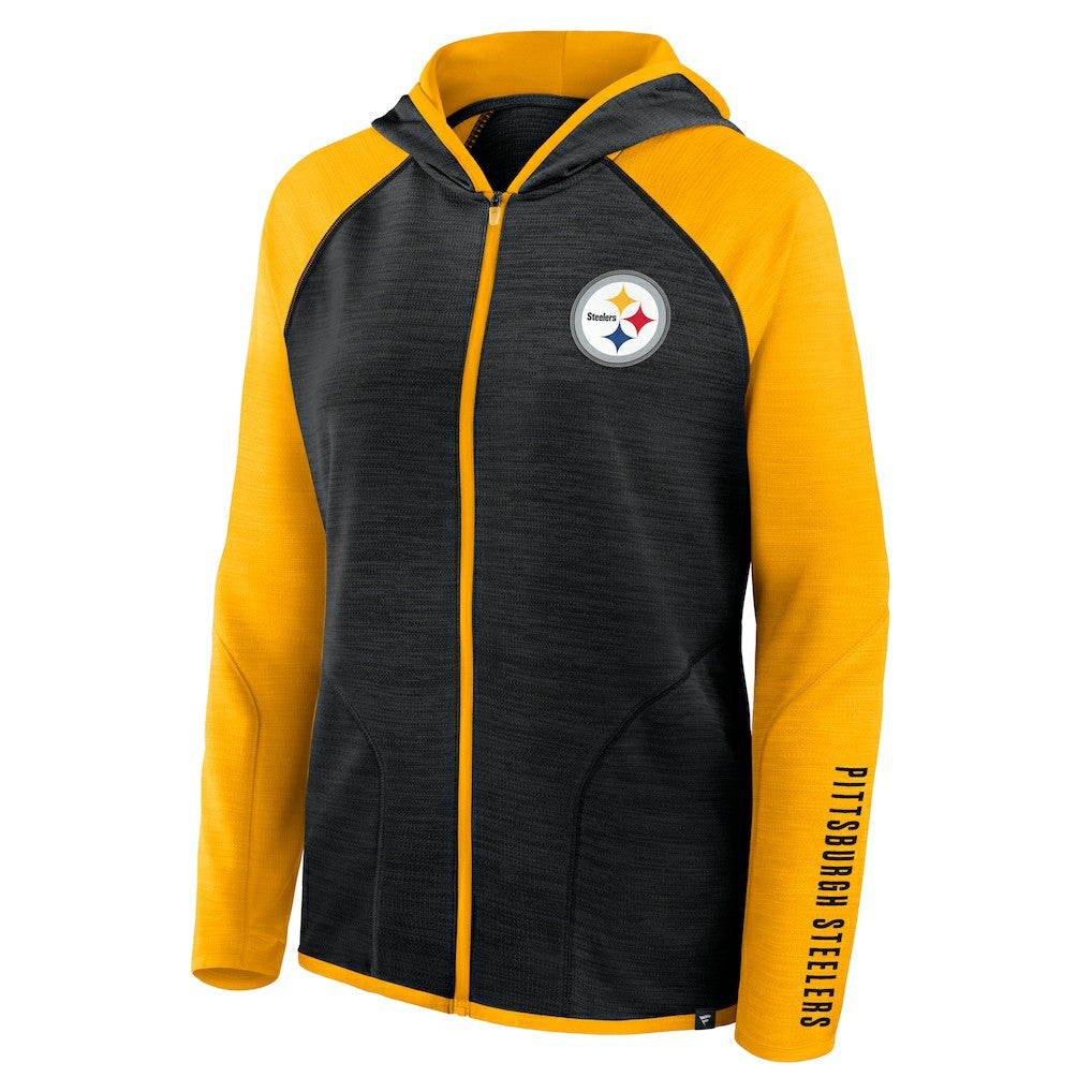 Pittsburgh Steelers Women's Redzone End Around Pass Raglan Full-Zip Hoodie - Black/Gold cheap