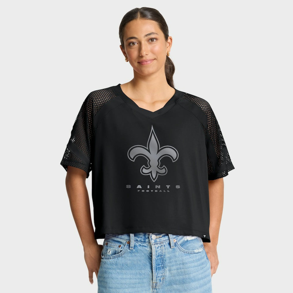 New Orleans Saints Women's Oversized Raglan V-Neck Blackout Fashion Jersey discount
