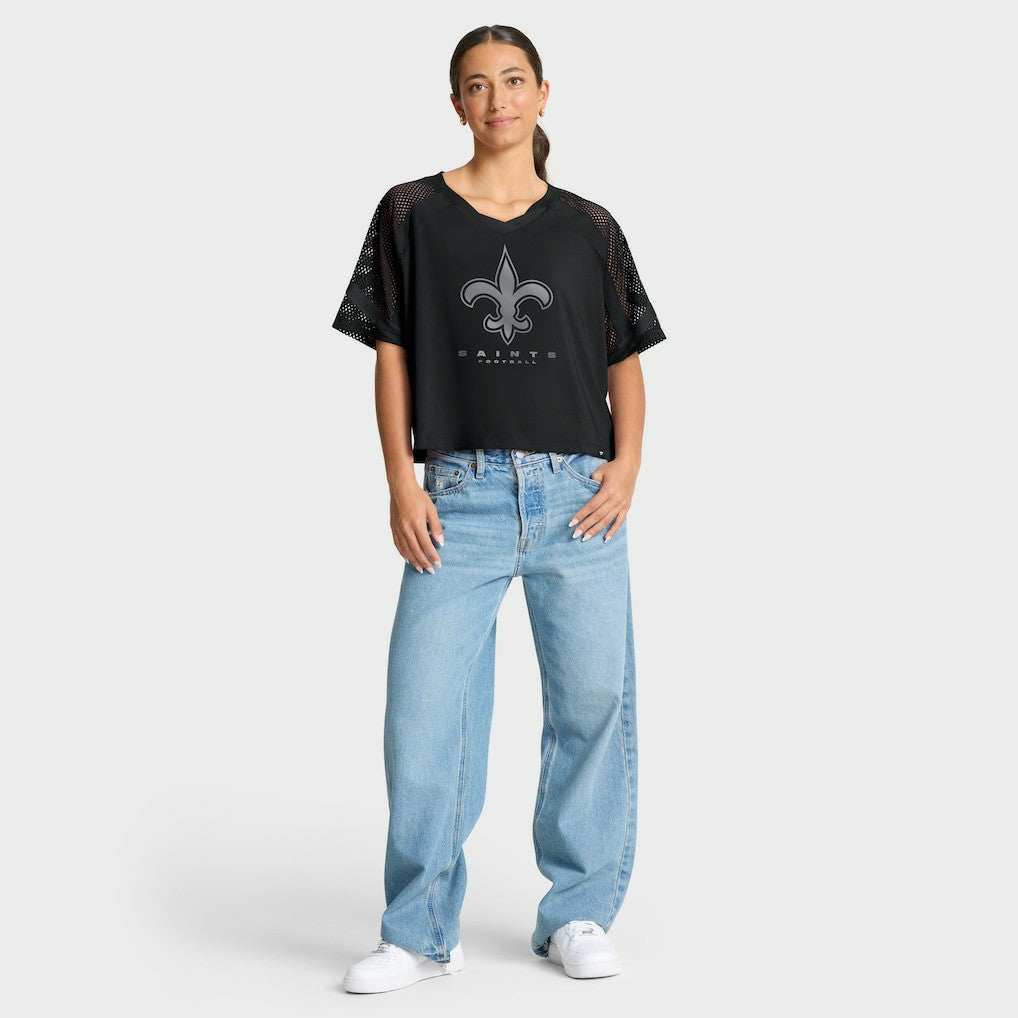 New Orleans Saints Women's Oversized Raglan V-Neck Blackout Fashion Jersey discount