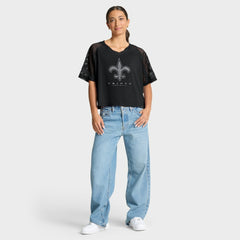 New Orleans Saints Women's Oversized Raglan V-Neck Blackout Fashion Jersey discount