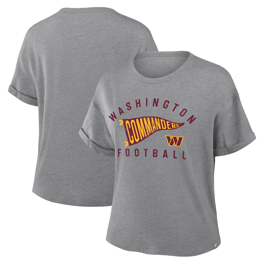 Washington Commanders Women's Pennant Wave Tribute Tri-Blend Boxy T-Shirt - Heather Gray cheap