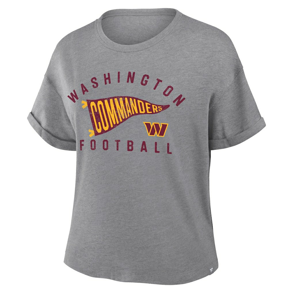 Washington Commanders Women's Pennant Wave Tribute Tri-Blend Boxy T-Shirt - Heather Gray cheap