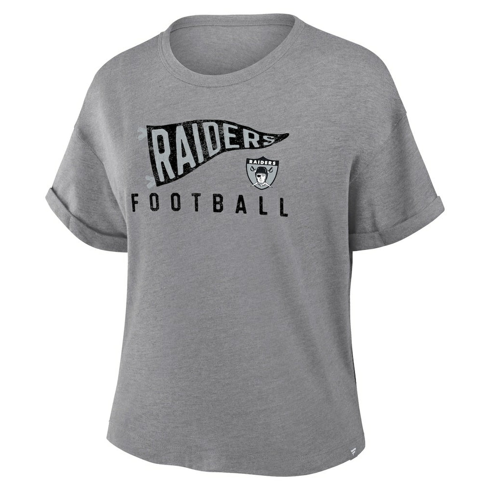 Las Vegas Raiders Women's Pennant Wave Tribute Tri-Blend Boxy T-Shirt - Heather Gray discount