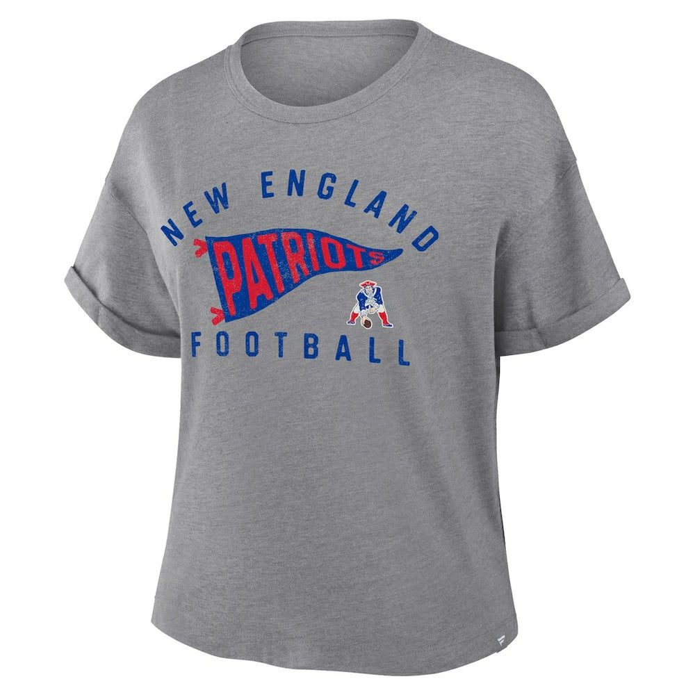 New England Patriots Women's Pennant Wave Tribute Tri-Blend Boxy T-Shirt - Heather Gray outlet
