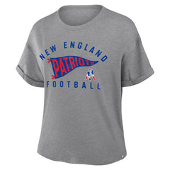New England Patriots Women's Pennant Wave Tribute Tri-Blend Boxy T-Shirt - Heather Gray outlet