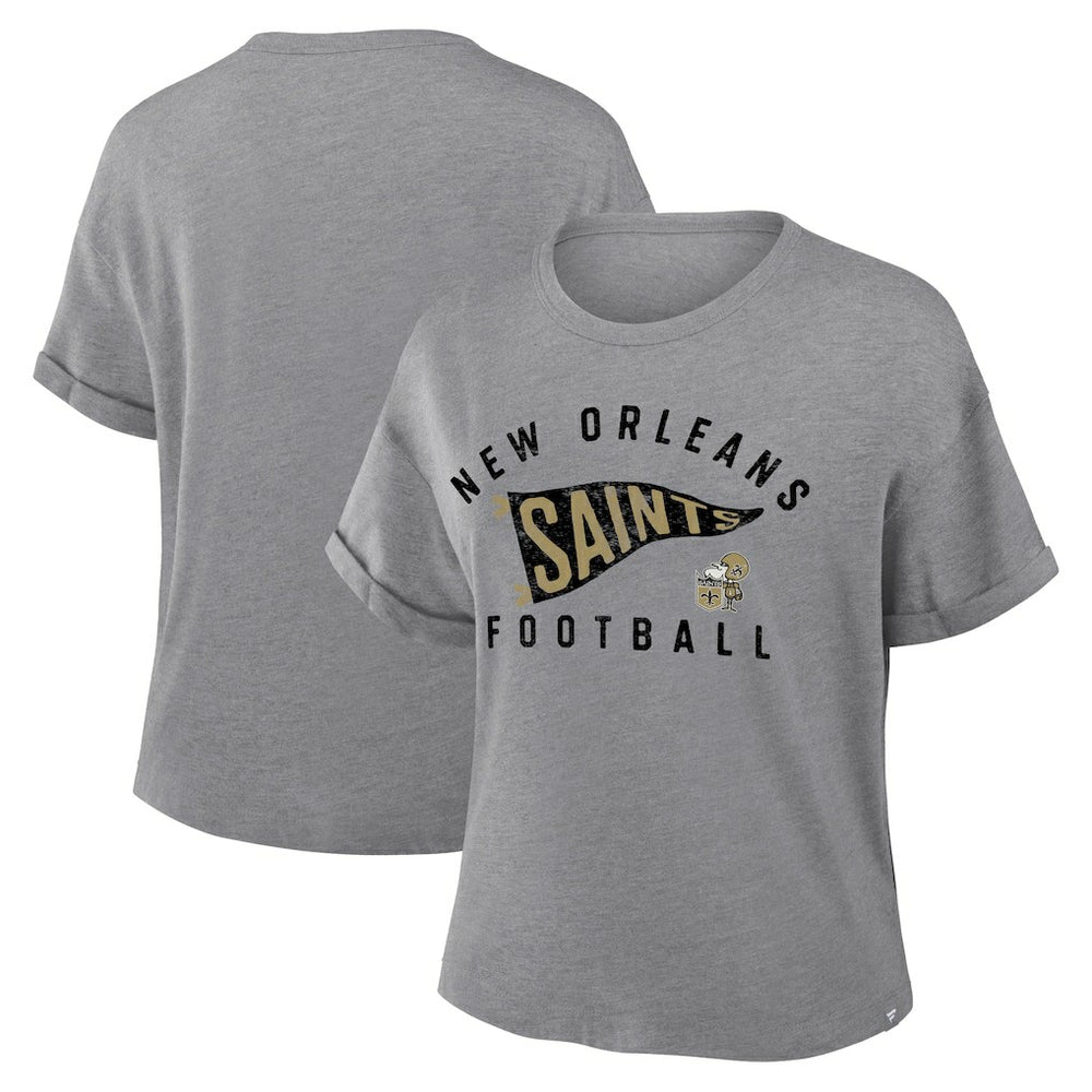 New Orleans Saints Women's Pennant Wave Tribute Tri-Blend Boxy T-Shirt - Heather Gray on sale