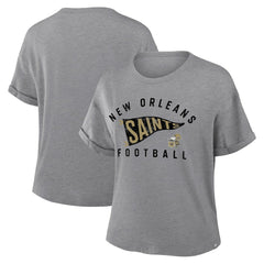 New Orleans Saints Women's Pennant Wave Tribute Tri-Blend Boxy T-Shirt - Heather Gray on sale